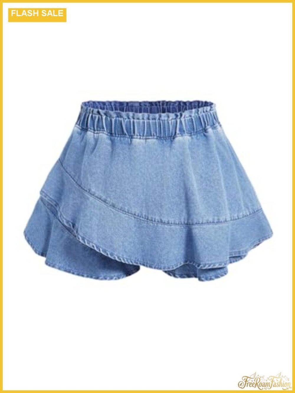 Plus Size High Waist Denim Skorts with Ruffle Hem Elastic Waist